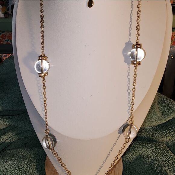VTG J CREW GOLD TONE CLEAR GLASS BEADS & RHINESTONES 32" NECKLACE EXCELLENT COND - Picture 3 of 13